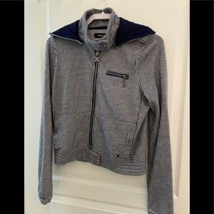 Hurley navy & white striped jacket with zip-off hood, size M